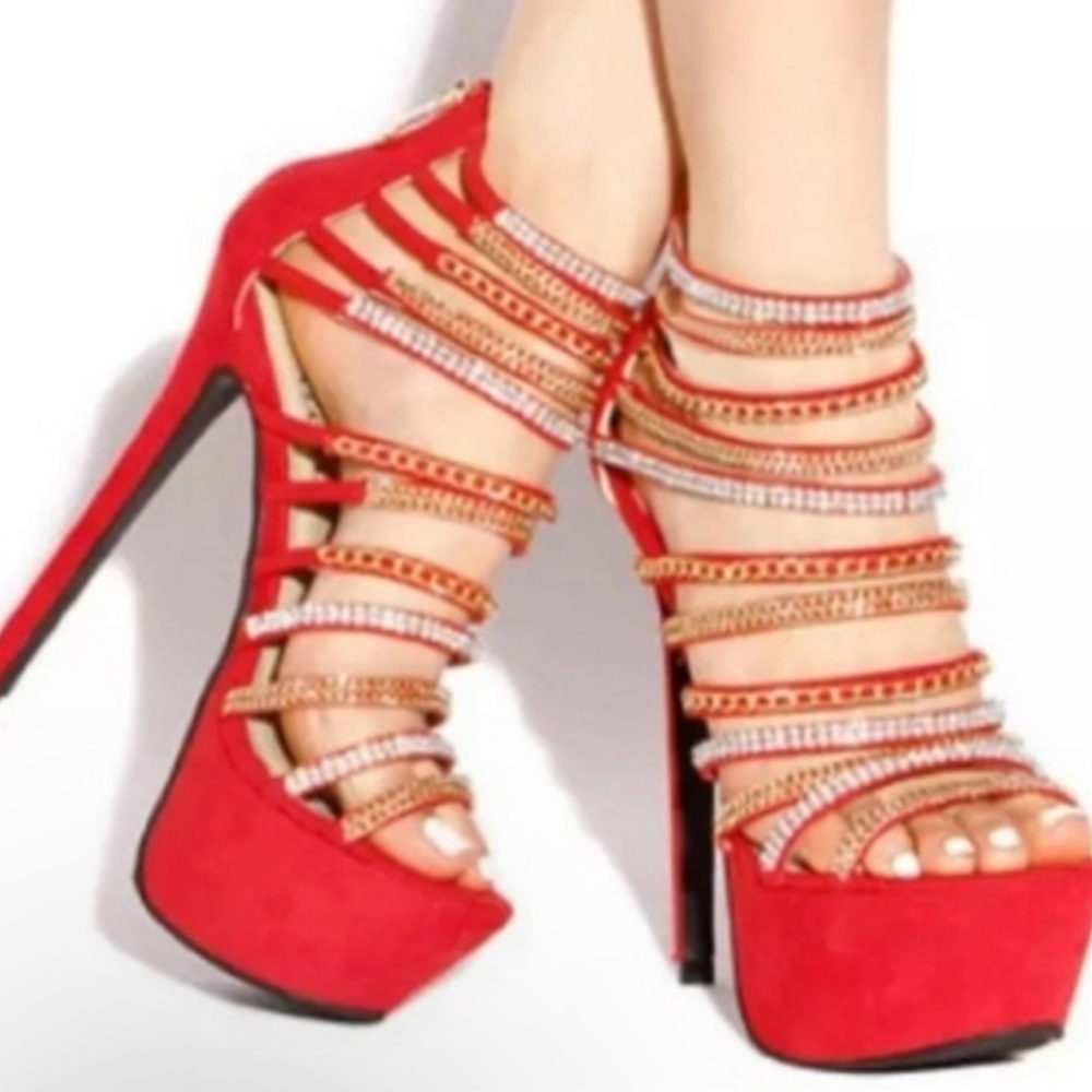 LILIANA strapped rhinestones platform heels, size 9